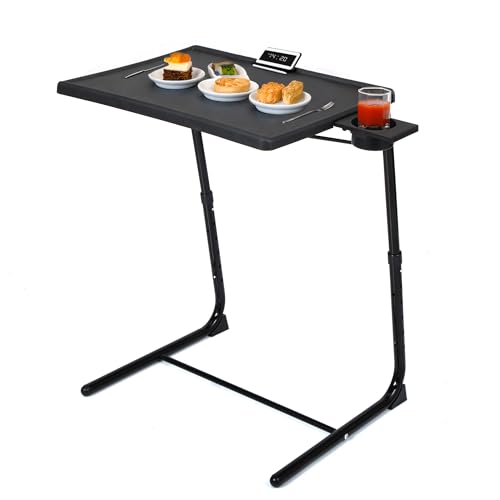 JAXPETY TV Tray Table, Folding TV Dinner with Cup Holder, Adjustable TV Desk with 3 Angle and 6 Height Adjustments, Couch Table for Eating on Sofa & Bed, Stowaway Laptop Stand, Black - color: Black
