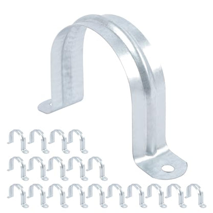20 PCS 2 Inch Reinforced Rigid Pipe Strap, 2 Holes U Bracket Cable Clamp Hanger, Zinc Coated Tension Tube Clip, Conduits Strap Clamps for Pipe Fixing on Various Surfaces, 20 PCS(50 mm) - size: 2Inch(50mm) 20PCS