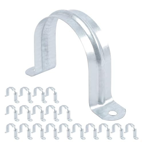 20 PCS 2 Inch Reinforced Rigid Pipe Strap, 2 Holes U Bracket Cable Clamp Hanger, Zinc Coated Tension Tube Clip, Conduits Strap Clamps for Pipe Fixing on Various Surfaces, 20 PCS(50 mm) - size: 2Inch(50mm) 20PCS