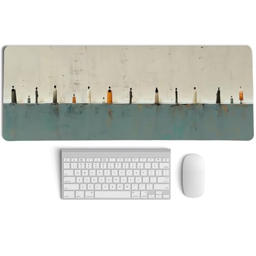 Beige Green Summer Beach Mouse Pad,XL Large Art Minimalist Abstract People Desk Mat,Aesthetic Calming Beach Crowd Desk Mat for Home Office Dorm Desktop Decor,31.5x11.8 Inch - color: Abstract Green XL