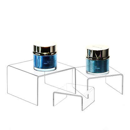 Jusalpha 6 -Piece Strong Clear Acrylic Rectangular Riser for Retail, Shelf Showcase Fixtures for Jewelry, Display Stand for Amiibo Funko POP Figures, Cupcakes, Food Display 5'' 4'' 3''(2)… - size: Large, 2 Sets