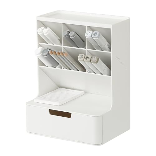 BLUE GINKGO Hive Desk Organizer – Vertical 6-Compartment, Full-drawer Storage – Space-Saving Pen Holder, Stationery Storage – Organizer for Office, School Supplies, Makeup (Made in Korea, White) - color: WHITE, size: Hive