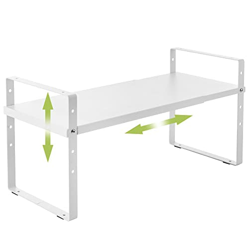 Across-Star Expandable Cabinet Shelf Organizer Rack, Stackable Kitchen Counter Storage Shelves Stand, Adjustable Height Pantry Shelf Spice Rack - color: White-1 Pack, size: 10.24''D*16.14-25.59''W*10.24''H