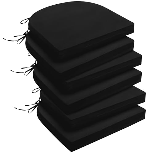 downluxe Outdoor Chair Cushions Set of 6 for Patio Furniture, Water-Resistant Patio Chair Cushions with Ties, High Density Foam Outdoor Seat Cushion, 17" X 16" X 2", Black - color: Black, size: 17x16x2 Inch (Pack of 6)