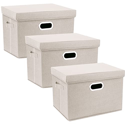 TYEERS Large Storage Bins with Lids, Collapsible, Washable, Fabric Storage Boxes for Organizing, 17.3x11.8x11.4 inches, 3 Pack, Beige - color: Beige, size: 3-Pack Large