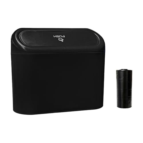 Car Trash Can Bin with Lid, Mini Portable Auto Garbage Can with 15Pcs Trash Bags, Waterproof Leakproof Small Garbage Organizer, Car Dustbin for Vehicle, Home, Office (Black) - color: Black