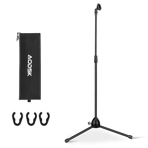 AODSK Adjustable Microphone Stand with Heavy-Weighted Tripod Base, Universal Floor Standing Mic Holder, Height Adjustable (22" to 68") Recording, Singing Practice & Stage Performance - style: Standard Edition