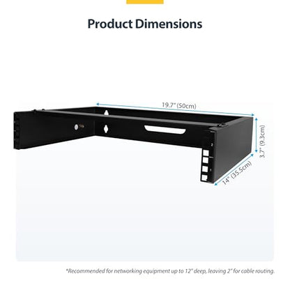 StarTech 2U 19in Wall-Mount Network Rack, 14in, 77lb (RACK-2U-14-BRACKET) - size: 2U