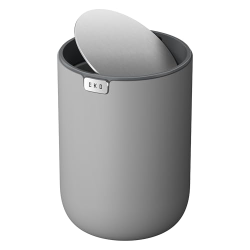 EKO Fandy 0.58 Gal/2.2L Mini Trash Can with Lid, Swing-Top Desktop Trash Can for Bathroom, Countertop, Vanity, Desk or Office, Small Garbage Bin (Grey) - color: Grey, size: 2.2 Liters