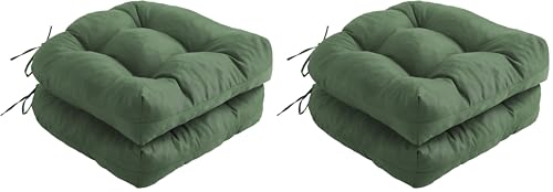 IPYNBAP Outdoor Chair Cushions Set of 2, Patio Chair Cushions with Ties, 19x19+5” Tufted Outdoor Seat Cushions, Waterproof Patio Furniture Cushions, Outdoor Dining Chair Pads, Forest Green (Pack of 2) - color: Forest Green, size: 19*19+5”/2pcs (Pack of 2)