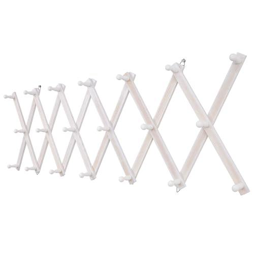 SCUNDA Accordion Wall Hanger with 20 Hooks, Wooden Wall Expandable Coat Rack for Coat, Hats, Baseball Caps, Coffee Mug, Jewelry(Ruist White) - color: Rustic White, size: 20 Hooks