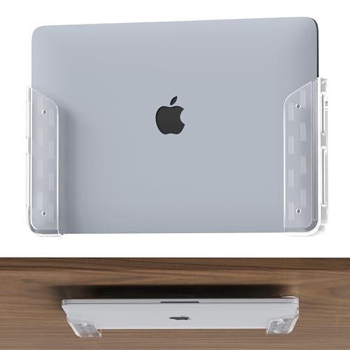 ELETIUO Clear Wall & Under Desk Laptop Mount Holder–Adhesive & Screw in,1.02"/ 26 mm,Anti-Scratch Pads,Universal for MacBooks,Surface,Keyboards,Tablets,Switch &More - color: Transparent