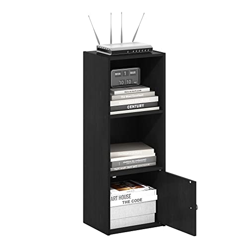 Furinno LUDER Book Shelf, 3-Tier Modern Bookshelf, Bookcase with 1 Door Storage Cabinet, 9.3 x 12 x 31.5, for Organization and Storage, for Living Room, Bedroom, Home Office, Blackwood - color: Blackwood, size: 3-Cube with Cabinet