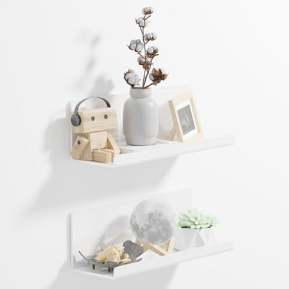 PAVSTINE Acrylic Wall Floating Shelves Set of 2, Wall Shelves White 12 Inch Adhesive Wall Organizer Adhesive Shelf for Bathroom, Kitchen, Bedroom, Office, Gaming Room, No Damage, No Drill - color: White