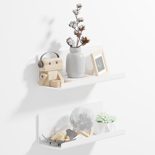 PAVSTINE Acrylic Wall Floating Shelves Set of 2, Wall Shelves White 12 Inch Adhesive Wall Organizer Adhesive Shelf for Bathroom, Kitchen, Bedroom, Office, Gaming Room, No Damage, No Drill - color: White