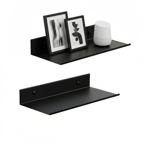 Z metnal Small Metal Shelves, Mini Floating Shelf for Collection Action Figures Speaker, Decor Display Wall Shelf, Aluminum, Wall Mounted, Matt Black, 10 inch, 2 Pack - color: Black, size: 10 inch (2 Pack)