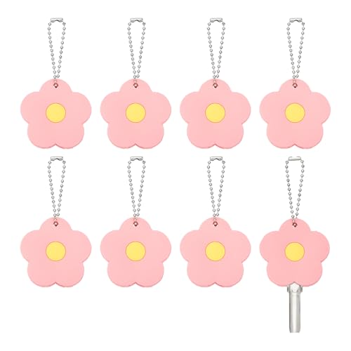 PATIKIL 8Pcs Key Covers Caps, PVC Flower Key Identifiers Markers Tags Covers Case Shell Head Protector Caps Toppers for 1.26" Flat for Office House Apartment Accessories, Pink - color: Pink, size: 1.26"