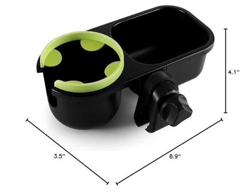 Accmor Stroller Cup Holder with Tray, Universal Cup Holder Tray for Uppababy Nuna Doona Strollers, Bottle Drinks Holder for Stroller, Wheelchair, Walker - style: Tray-2 in-1-Green