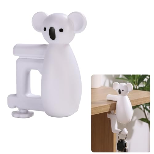Cute Koala Purse Hook for Desk,22 Lbs Heavy Duty Bag Hanger for Table,No Drill Anti-Slip Desk Hook for Backpack&Headphones,Aesthetic Office Accessories Gifts for Women Girls (White (1-Pack)) - color: White (1-Pack)