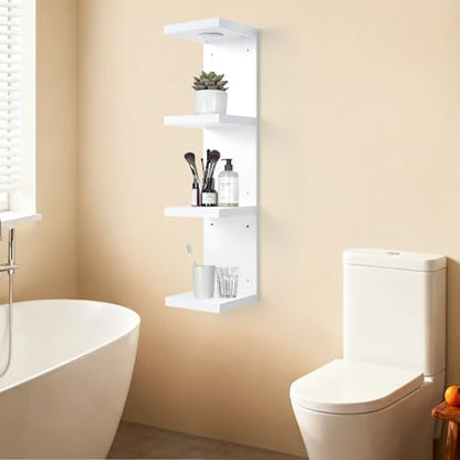 LinTimes 4-Tier LED Wall Shelf with Remote Control, White Floating Shelves Unit, Wall Mounted Display Storage - size: 4 Tier