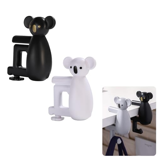 Cute Koala Purse Hook for Desk,22 Lbs Heavy Duty Bag Hanger for Table,No Drill Anti-Slip Desk Hook for Backpack&Headphones,Aesthetic Office Accessories Gifts for Women Girls (White&Black(2-Pack)) - color: White&Black(2-Pack)