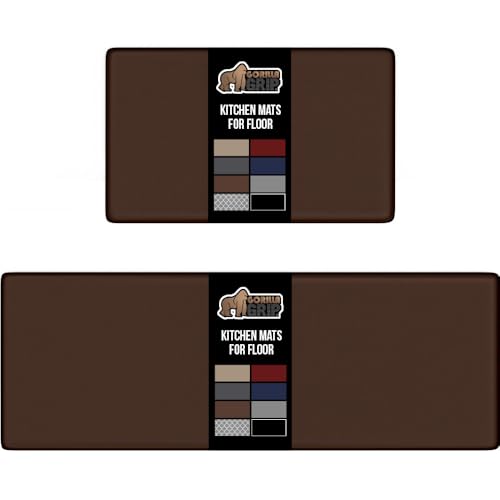 GORILLA GRIP Comfortable Cushioned Kitchen Mats for Floor, 1/2 Inch Thick Ergonomic Standing Desk Anti Fatigue Mat, Waterproof and Stain Resistant Pebbled Top, Padded Foam Rug, 17x24 + 17x48, Brown - color: Brown, size: 17" x 24" + 17" x 48" x 1/2"