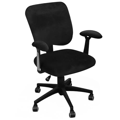 4 Pieces Velvet Office Chair Cover for Desk Chair Back and Seat with Armrest Covers Stretch Black Split Office Chair Slipcovers Set Washable - color: Velvet-black, size: Large