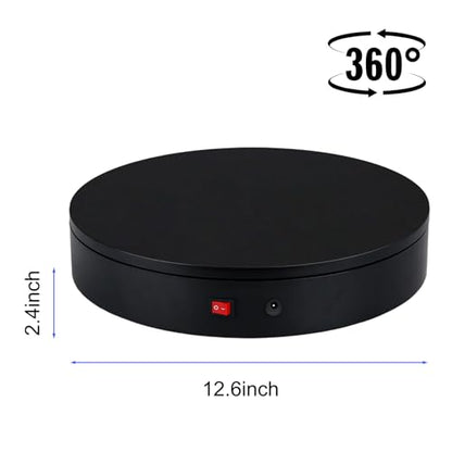 32cm Rotating Platform, 350lbs Capacity Motorized Electric Turntable, Heavy Duty Motorized Rotating base, Large Motorized Rotating Display Stand,Photography Turntable for Photography,Exhibition - size: 12.6inch/Black/300Lbs Load