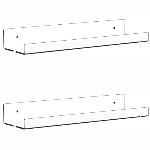 2 Pack Clear Acrylic Shelves for Wall with Adhesive,15 Inch No Drill Floating Shelves for Bathroom,Bedroom,Renter Friendly,Kids Room Bookshelf,Wall Display Shelf for Lego,Funko Pop,Figurine,Perfume - size: 15 Inch - 2 Pack