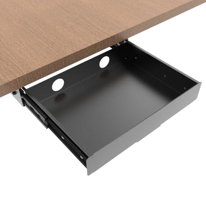 Under Desk Mounted Slide out Drawer, W 13.4" x D 9.3" Storage Organizer with Cable Management，Pull Out Add-On Storage for Office & Standing Desks with High Crossbar, Metal, Black (Medium)
