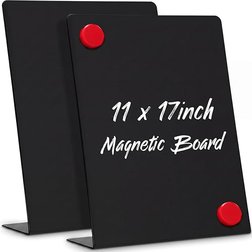 Fainne 2 Pcs Magnetic Board Stand Metal Magnet Bulletin Board Magnet Display with Easel for Tabletop for Back to School Memo Menu Table Office Kitchen Supplies (Black,11 x 17 Inches) - color: Black, size: 11 x 17 Inches