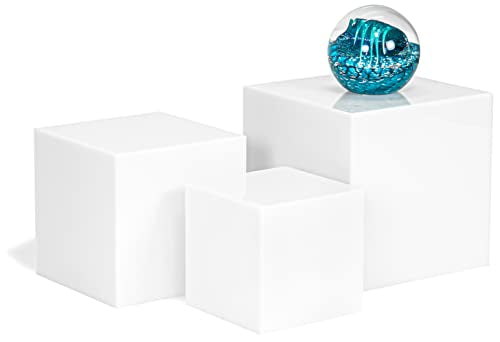 Red Co. Set of 3 Glossy White Acrylic Cube Display Nesting Riser Stands with Hollow Bottoms - color: White, size: 4",5",6" - 1 Pack