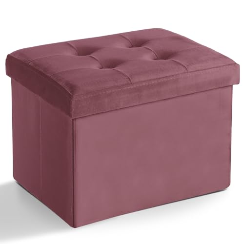 LINMAGCO Storage Ottoman Folding Foot Stool Velvet Footrest with Padded Modern Ottoman with Storage for Living Room Puppy Step Stool 17x13x13in(Jelly Pink) - color: Deep Pink(velvet), size: 13"D x 17"W x 13"H