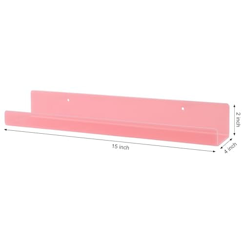 Dezzer 4 Pack Acrylic Shelves for Wall, 15" Acrylic Floating Shelves for Bathroom Bedroom, Invisible Bookshelf Wall Ledge Storage Shelf Books Perfume Toys Action Figure Display Shelves, Pink - style: 15 inch 4-pack Pink