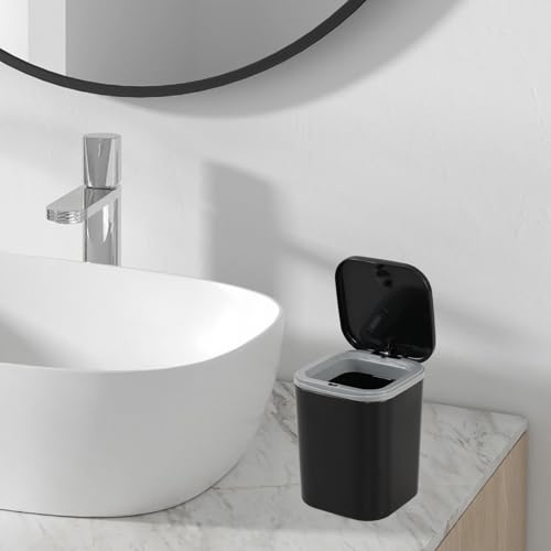 Gloreen 0.5 Gallon Mini Desktop Trash Can, Tiny Plastic ‎Garbage Can with Push Button Lid, Black