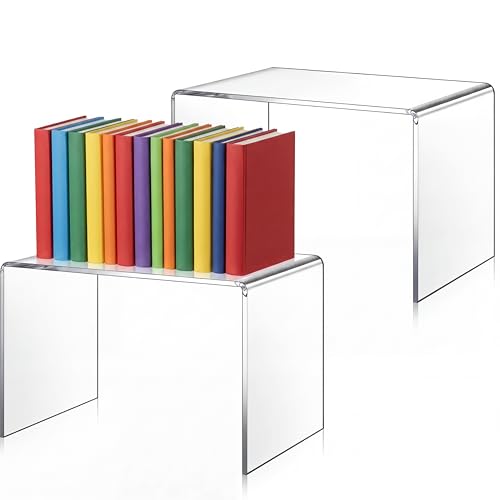 RattanView 2 Pcs 9 x 6 x 6 Inch Large Acrylic Risers Display Stands 5 mm Thick Acrylic Shelf Riser Showcase for Bookshelf Collectibles Jewelry Cupcakes Food Figures Perfume Cabinet (Clear) - color: Clear, size: 9 x 6 x 6 Inch, 5 mm