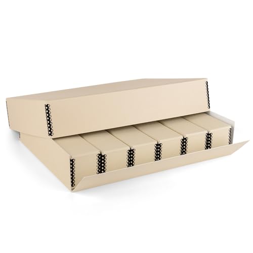 Golden State Art, Archival Slide Storage Box, Tan, 15.5"x11.5"x3" | Acid-Free Metal Edge Organizer With 6 Inner File Cases, Holds Up to 840 Films, For Storing Photos and Negatives - size: 15.5" x 11.5" x 3"