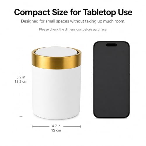 Mini Trash Can with Lid, 1.5L / 0.4 Gal Small Metal Countertop Trash Bin with Swing Lid for Desk, Coffee Bar, Vanity, Bathroom, Office, White - color: White