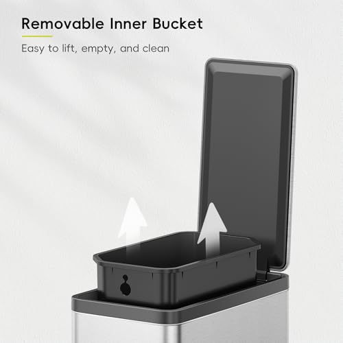 EKO Slim Small Bathroom Trash Can with Lid, Stainless Steel Small Garbage Can with Removable Inner Bucket, 6L / 1.6 Gal, Step On Trash Bin - color: Matte Stainless Steel, size: 6L