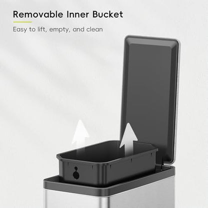 EKO Slim Small Bathroom Trash Can with Lid, Stainless Steel Small Garbage Can with Removable Inner Bucket, 6L / 1.6 Gal, Step On Trash Bin - color: Matte Stainless Steel, size: 6L