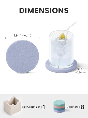 Fluxynara Felt Coasters for Drinks, Set of 8 Absorbent Coasters with Holder, Heat-Resistant & Reusable Round Design for Coffee Table & Living Room, 3.94 Inch,Coastal Haze - color: Coastal Haze, size: Round - 8 Count