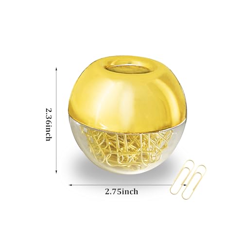 Magnetic Paper Clip Holder, Gold holder with Gold PaperClips 100pcs 28mm(1.1") Cute Office Supplies for Desk Organizer - color: Gold