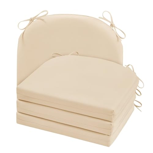Cozyide Outdoor Chair Cushions, Waterproof Patio Seat Cushions with Adjustable Straps, Round Corner Patio Chair Cushions for Garden, Beige, 17x16x2 Inch (Pack of 4) - color: Beige, size: 17x16x2 Inch (Pack of 4)