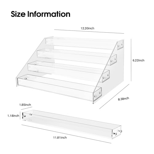 Acrylic 4-Tier Display Stand, Organizer, Storage Rack, Perfume, Spice, Figure, Cupcake, Card Display Stand, 12.2"x8.38"x6.22"