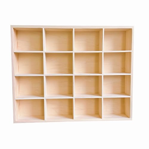 1 Pcs 13.4''x10.6''x2'' Wooden Storage Divider Box Showcase Display Organization Tray Display Holder Tabletop Box with 16 Compartments for Home Craft Office Kitchen Storage - color: Natural Wood, size: 16 Compartments