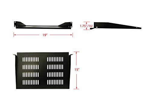 Aeons 1U 19-inch Universal Server Shelf Rack Mount Vented Cantilever Center Mount Shelf 15" Deep, Fixed Server Rack Cabinet Shelf Black 2-Pack - style: 1U-15" Vented