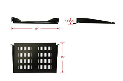 Aeons 1U 19-inch Universal Server Shelf Rack Mount Vented Cantilever Center Mount Shelf 15" Deep, Fixed Server Rack Cabinet Shelf Black 2-Pack - style: 1U-15" Vented