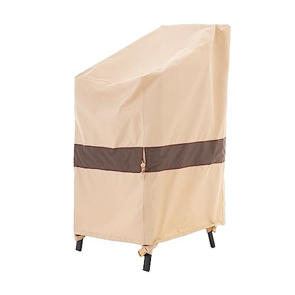 WJ-X3 Stackable Patio Chair Cover, Heavy Duty, Wind Resistant and Waterproof Outdoor Lawn Chair Covers, 28W x 36D x 45H, (4-6 Stacked Chairs), Beige/Coffee, 1-Pack - color: Beige & Coffee, size: 28W x 36D x 45H, 1-Pack, Stacked Chairs (4-6)