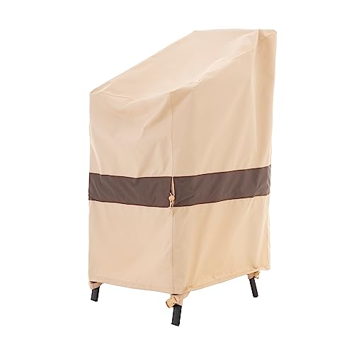 WJ-X3 Stackable Patio Chair Cover, Heavy Duty, Wind Resistant and Waterproof Outdoor Lawn Chair Covers, 28W x 36D x 45H, (4-6 Stacked Chairs), Beige/Coffee, 1-Pack - color: Beige & Coffee, size: 28W x 36D x 45H, 1-Pack, Stacked Chairs (4-6)