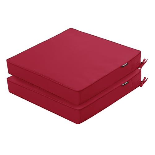 Outdoor Chair Cushions 22 x 22 Inch Water Resistant Patio Chair Cushions with Tie 3 Year Color Fastness Thick Outdoor Seat Cushion for Garden Lawn Patio Furniture Burgundy Red Set of 2 - color: Burgundy, size: 22*22*3 Inch (Square)